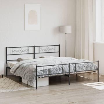 vidaXL Bedframe met voetbord zonder matras metaal zwart, Huis en Inrichting, Slaapkamer | Bedden, Eenpersoons, Verzenden, Zwart