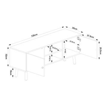 Tv-meubel Reyljand 120x35x50 cm wit en teak [en.casa], Verzenden, Nieuw