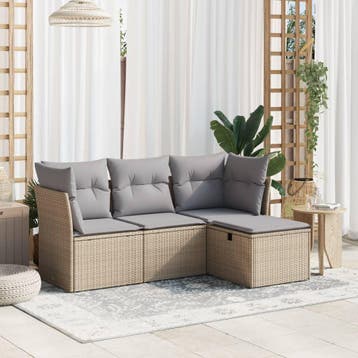 vidaXL 4-delige Loungeset met kussens poly rattan gemengd, Verzenden, Nieuw, Loungeset