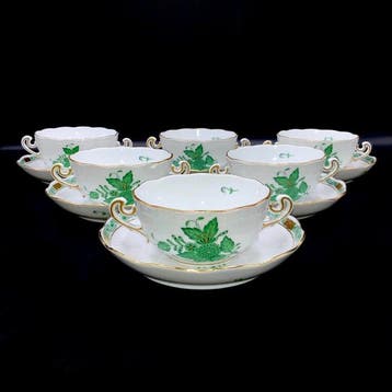 Herend - Exquisite Set of Soup Cups with Saucers (12 pcs) -