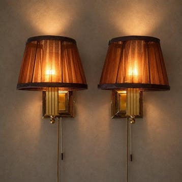 Wandlamp (2) - Messing, Linnen, Metaal - Klassieke, Antiek en Kunst