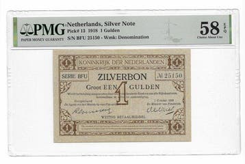 Nederland. Zilverbon – 1 Gulden 1918 – PMG 58 EPQ