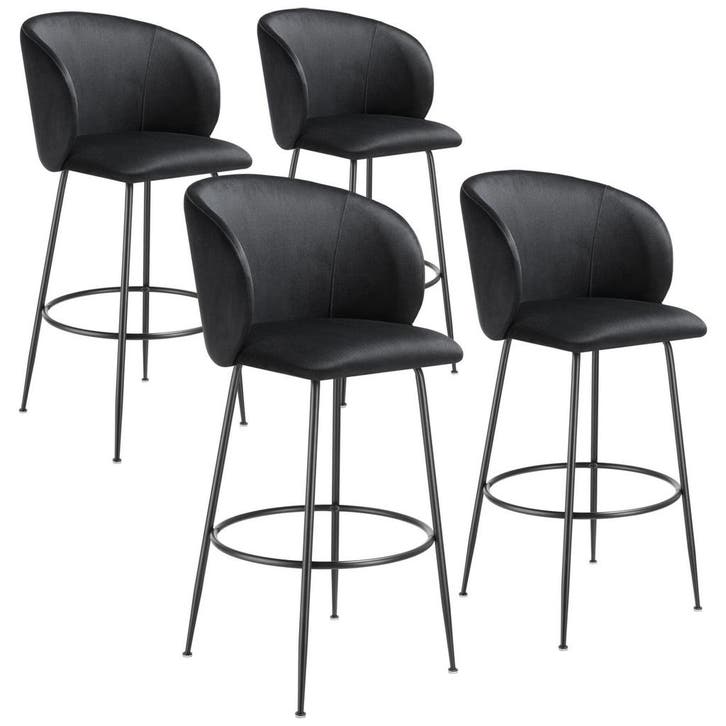 Barkruk Luana, met rugleuning, fluweellook - zwart/zwart, Se, Huis en Inrichting, Barkrukken, Verzenden