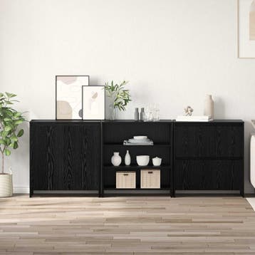 vidaXL Dressoir 3 st Zwart Eiken 70 x 41 x 75 cm Bewerkt, Verzenden, Nieuw, Overige houtsoorten, Minder dan 50 cm