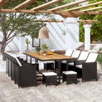 vidaXL 13-delige Tuinset poly rattan en acaciahout zwart, 2 zitplaatsen, Nieuw, Tuinset, Verzenden