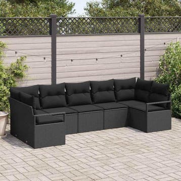 vidaXL Tuinbankenset 7 st Zwart poly rattan, Verzenden, Nieuw, Rotan, 7 zitplaatsen