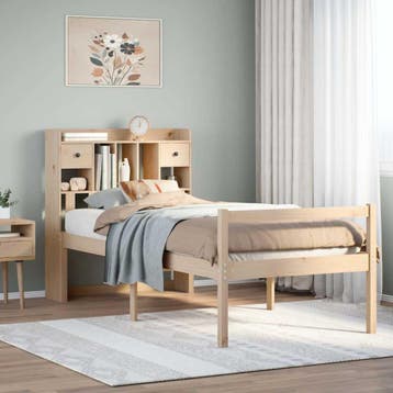 vidaXL Bed met boekenkast zonder matras massief grenenhout, Verzenden, Nieuw, Bruin, Hout