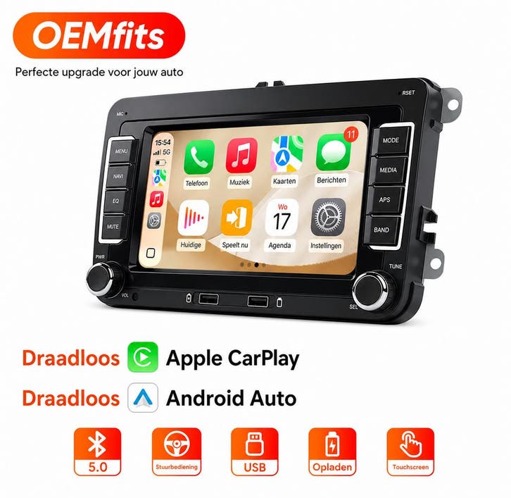 OEMfits 7” Multimedia Radio met Wireless CarPlay &amp; Android A, Auto-onderdelen, Besturing, Nieuw, Verzenden
