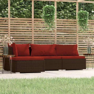 vidaXL 4-delige Loungeset met kussens poly rattan bruin, Verzenden, Nieuw, Loungeset