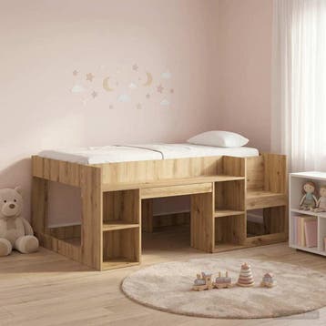 vidaXL Jeugd bedframe met opbergruimte Artisanaal eiken 80 x, Verzenden, Nieuw, Bruin, Hout