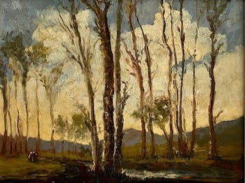 Restelli (XX) - Paesaggio Boschivo con Figure, Antiek en Kunst, Kunst | Schilderijen | Klassiek
