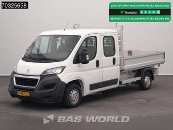 Peugeot Boxer 130pk Dubbel Cabine Open Laadbak Airco Trekhaa, Stof, Gebruikt, Euro 6, Wit