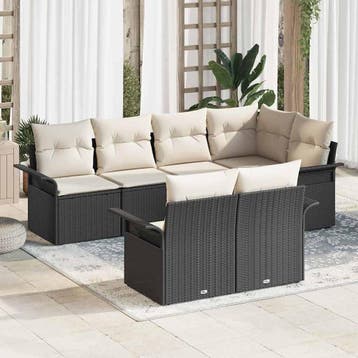 vidaXL Tuin Sofa Set 7 st Zwart Poly riet, Verzenden, Nieuw, Rotan, 7 zitplaatsen