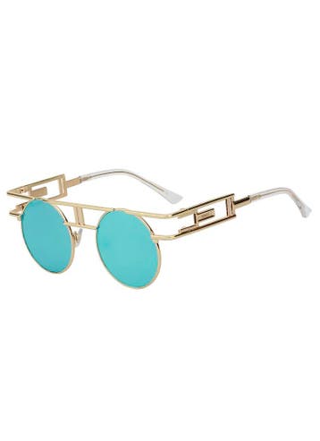 KIMU® Ronde Zonnebril Steampunk Burning Man Goud Montuur Ron, Ophalen of Verzenden, Nieuw, Blauw