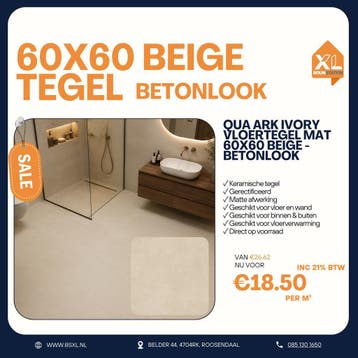60x60 Beige - VOORRAAD = ACTIE TEGEL = GERECTIFICEERD, 60 cm of meer, Nieuw, Ophalen of Verzenden, 10 m² of meer