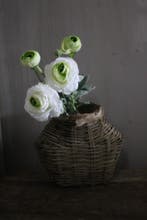 Zijden Ranonkel green/white 40 cm, Ophalen of Verzenden, Nieuw