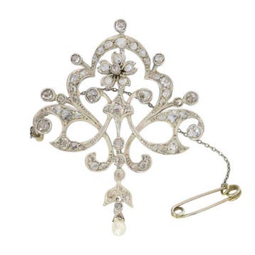 Broche - 18 karaat Geel goud Diamant (Natuurlijk) - Parel -