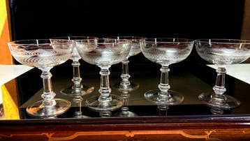 Val Saint Lambert - Champagneglas (6) - Lothaire - Glas, Antiek en Kunst