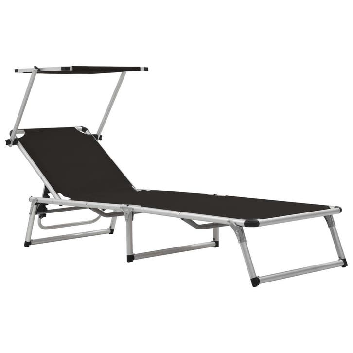 vidaXL Ligbed inklapbaar met dak aluminium en textileen, Tuin en Terras, Ligbedden, Nieuw, Verzenden