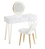Kaptafel met LED-Spiegel en Stoel – 3 Lades, Wit en Goud, Huis en Inrichting, Tafels | Kaptafels, Verzenden, Nieuw