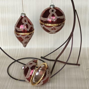 Kerstballen Fabergé stijl (3) - Doosjes - Glas, Nieuw
