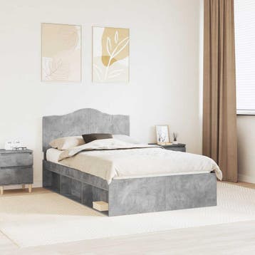 vidaXL Bedframe Concerte Grijs 135 x 190 cm Massief, Verzenden, Nieuw, Twijfelaar, Grijs