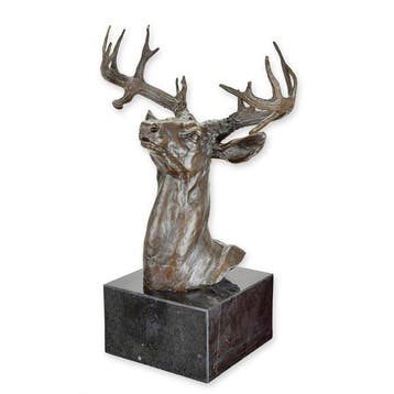 sculptuur, Large Handmade Bronze Sculpture – Deer Head,