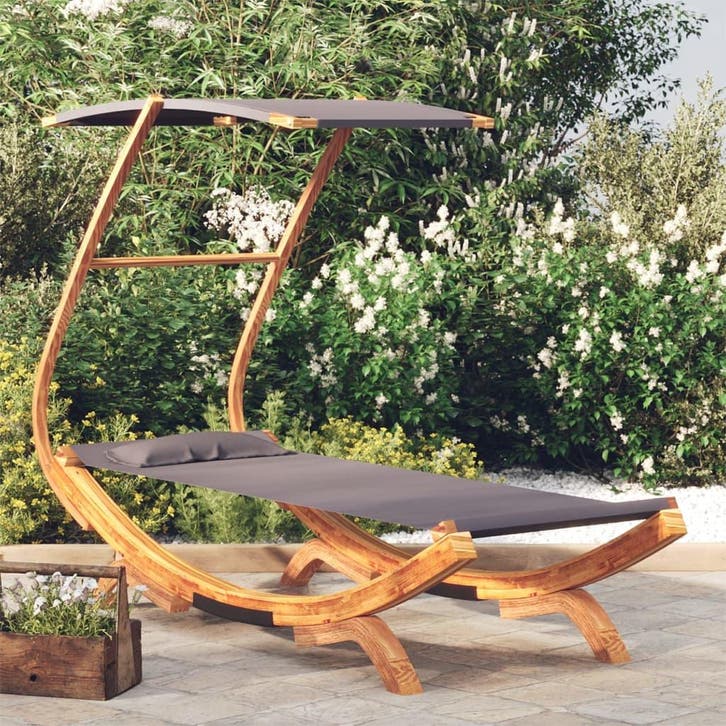 vidaXL Loungebed met luifel 100x190x134 cm gebogen hout, Tuin en Terras, Ligbedden, Nieuw, Verzenden