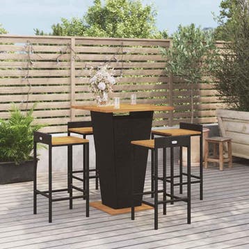 vidaXL 5-delige Tuinbarset poly rattan en massief acaciahout, Verzenden, Nieuw, 4 zitplaatsen