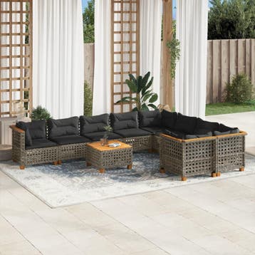 vidaXL 10-delige Loungeset met kussens poly rattan grijs, Verzenden, Nieuw, Loungeset