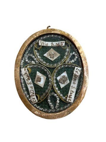 Reliekhouder - Brons, Gouden cartouche, Glas - 20e eeuw -