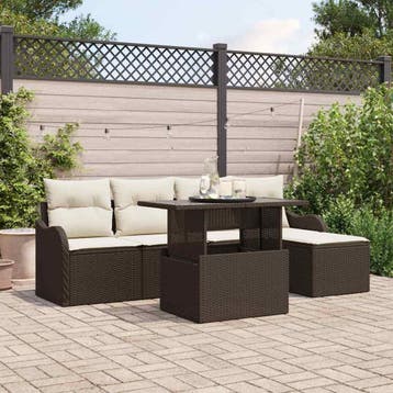 vidaXL Tuinbankenset met kussen 6 pcs Bruin Polyrattan, Verzenden, Nieuw, Rotan, 6 zitplaatsen