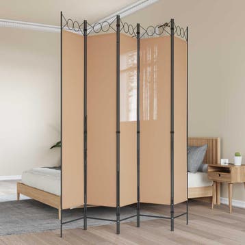 vidaXL 5-Panel Room Divider Beige 200 x 220 cm Stof, Verzenden, Nieuw
