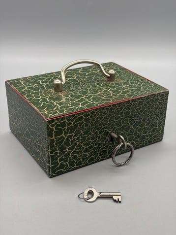 Kist - Antieke metalen schatkist met craquelé, groen en, Antiek en Kunst