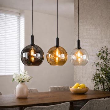 Hanglamp Zwart met 3 kleuren glas  –  Langwerpig - Janneke, Verzenden, Nieuw, Glas