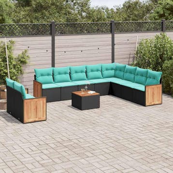 vidaXL 11-delige tuinbankset met kussens, zwart polyrotan, Verzenden, Nieuw