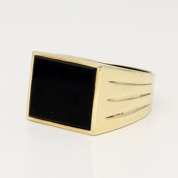 Ring - 14 karaat Geel goud - 2.90ct. tw. Onyx, Nieuw