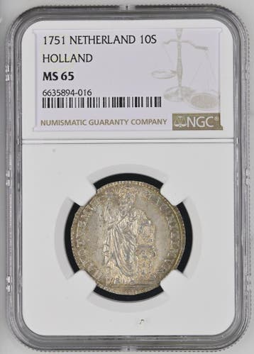 Provincie Holland X stuiver 1751 NGC MS65 gecertificeerd, Verzenden, Munten