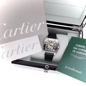 Cartier Santos Automatic 100 XL W20076X8 / 2656; Automati..., Ophalen of Verzenden, Zo goed als nieuw, Leer, Overige merken