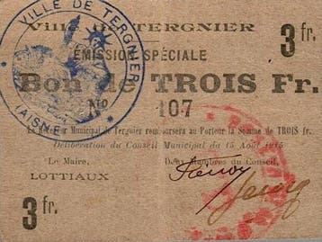 3 Francs France Komitat 02700 – Tergnier – 3-franc-gutsc, Postzegels en Munten, Munten | Nederland, Verzenden