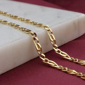 Gouden fantasie/figaro schakelketting, Ophalen of Verzenden, Gebruikt, Goud, Goud