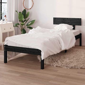 vidaXL Bedframe massief hout zwart 75x190 cm, Eenpersoons, Verzenden, Zwart, Nieuw