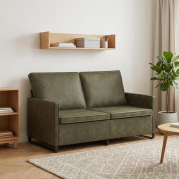 vidaXL 2-zits bank Legergroen 150 x 81 x 82 cm Faux Suède, Verzenden, Minder dan 150 cm, Metaal, Nieuw
