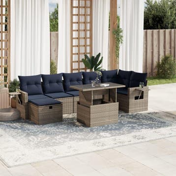 vidaXL 8-delige tuinbankset met kussens, grijs polyrotan, Verzenden, Nieuw