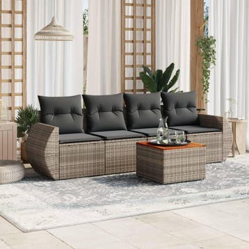 vidaXL 5-delige Loungeset met kussens poly rattan grijs, Verzenden, Nieuw, Loungeset