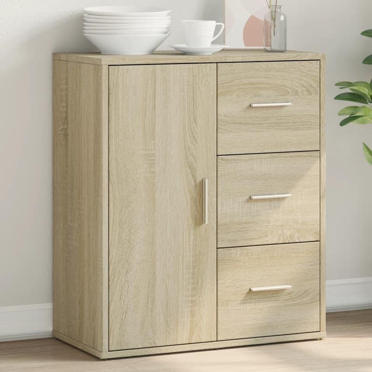 vidaXL Dressoir 60x31x70 cm bewerkt hout sonoma eikenkleurig, Huis en Inrichting, Kasten | Dressoirs, 25 tot 50 cm, Nieuw, 50 tot 100 cm