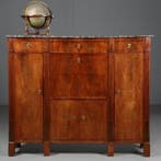 Brede Empire secretaire of bar met zijkasten ca 1810 in maho, Antiek en Kunst, Ophalen of Verzenden