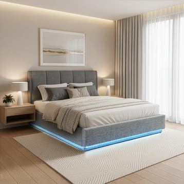 Tweepersoonsbed Tröstiar met LED 160x200 cm antraciet [en.ca, Verzenden, Nieuw