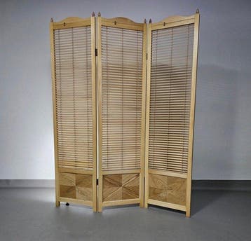 Kamerscherm - Blond beukenhout, houten lamellen, metalen