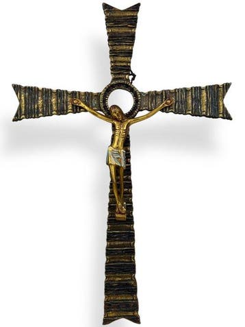 Crucifix - Verguld messing, Veelkleurige emaille,